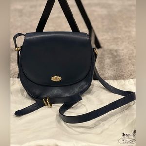 Never used Coach Navy leather shoulder bag with gold hardware